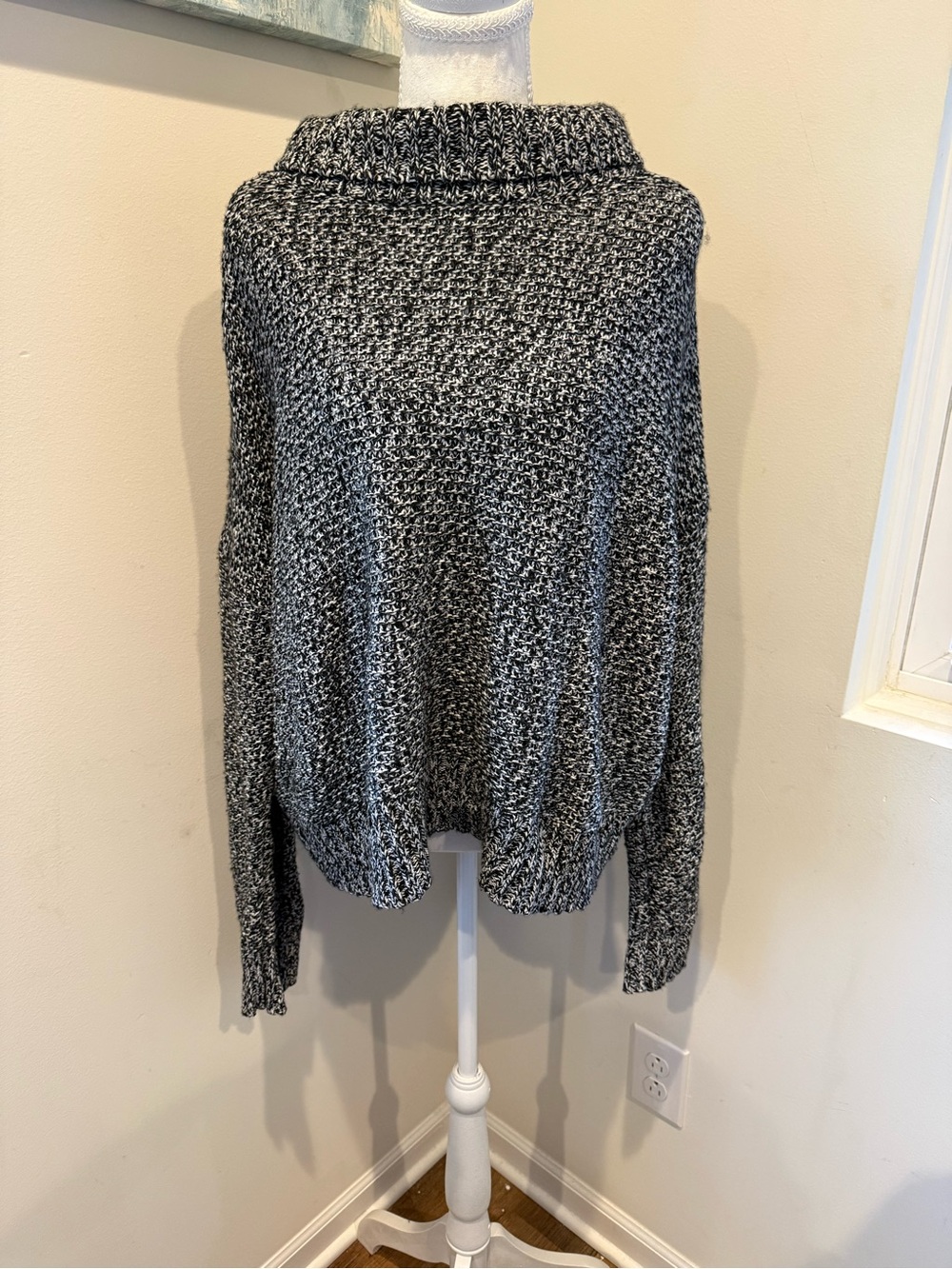 Eileen Fisher Black & White Marled Cowl-Neck Sweater
